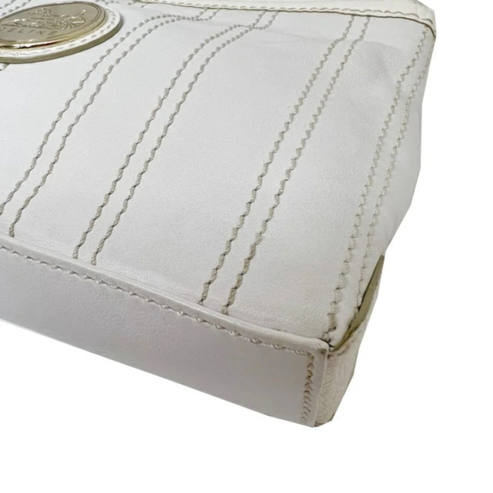 CELINE Accessory Clutch White Leather Intrecciato Bag - Picture 4 of 9